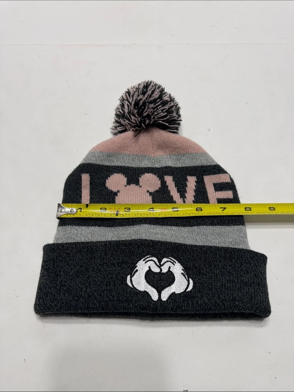 Disney Mickey Mouse Gray & Pink Pom-Top Knit Beanie with Cuffed Logo